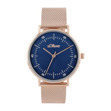 s.Oliver Armbanduhr Damen Quarzuhr analog, mit Edelstahl Armband, Roséfarben, 3 bar wasserfest, Kommt in Uhren Geschenk Box, 2036553 im Sale